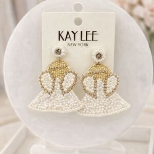 Kay Lee White Beaded Angel Earrings New